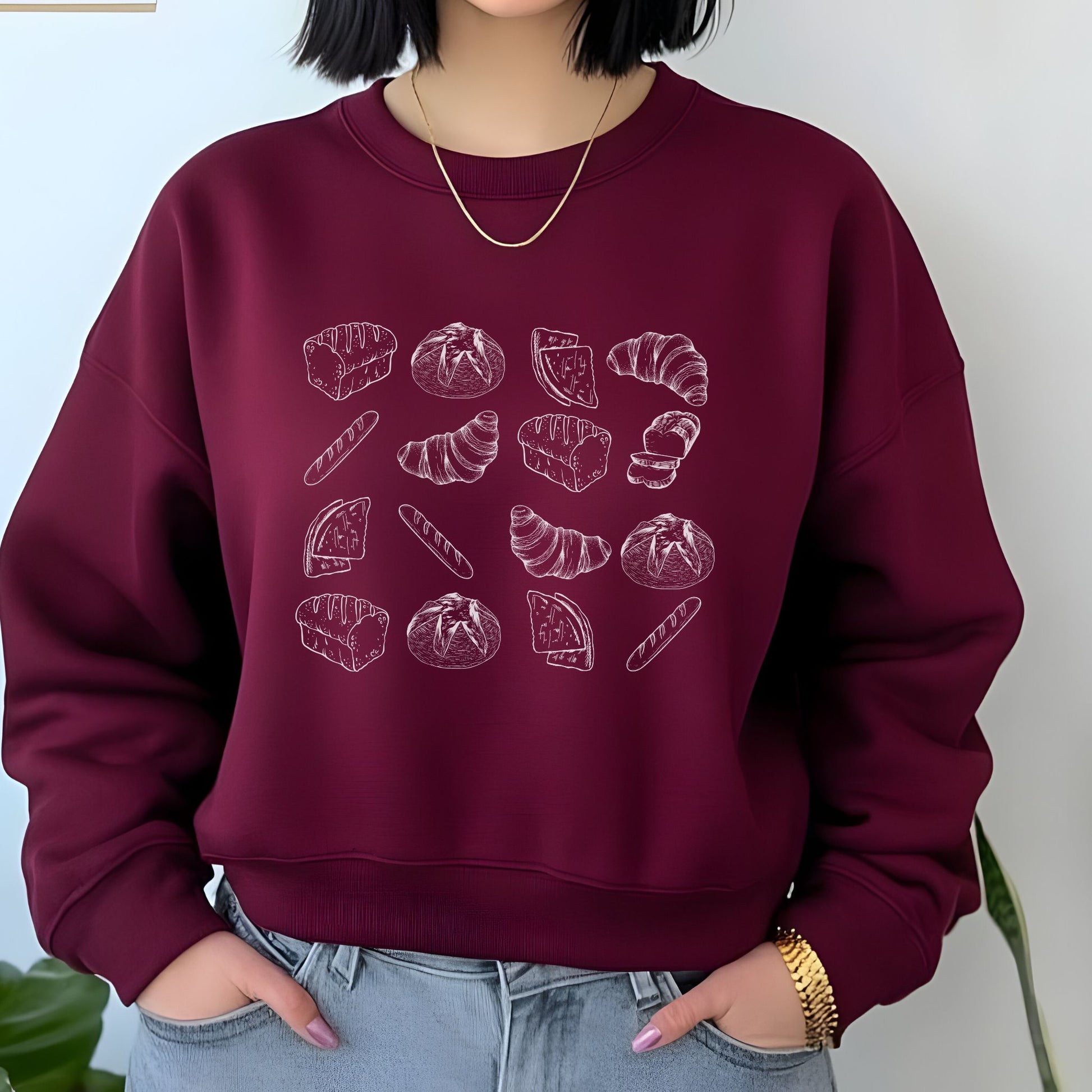 maroon gildan 18000 sweatshirt, variety of bread image