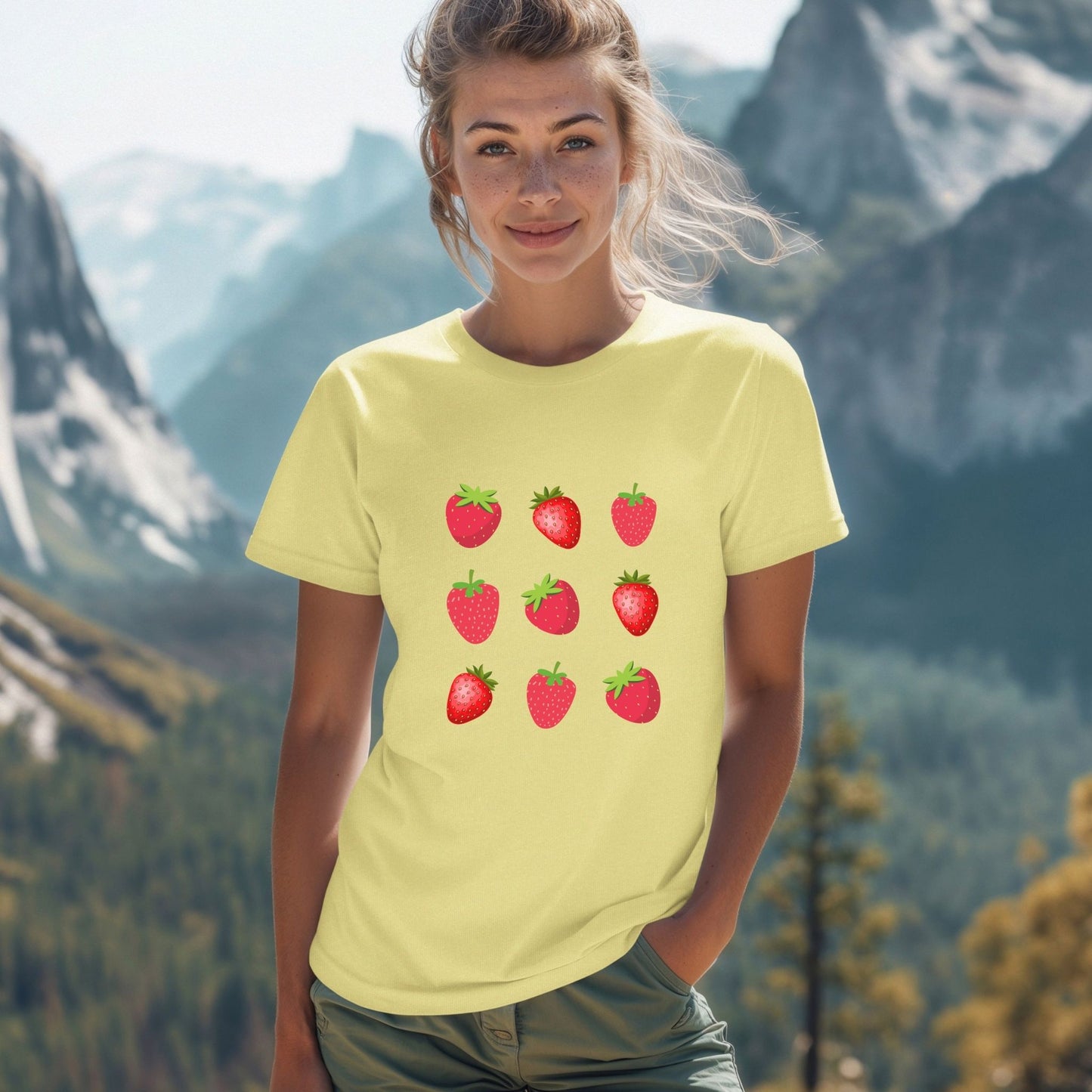 cornsilk t-shirt, cute strawberries, strawberries, strawberry, fruit, fruits